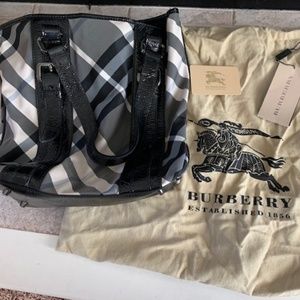 Burberry Black Beat Check Victoria Tote